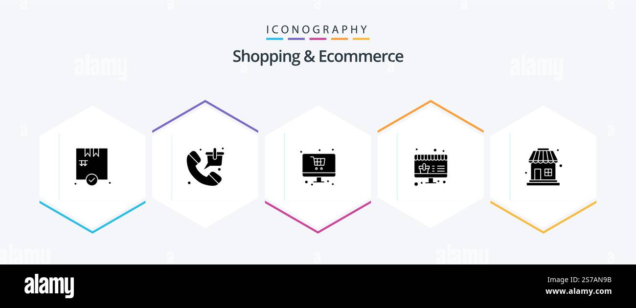 Shopping und E-Commerce 25 Glyph Icon Pack inklusive Sonderangebot. Einkaufen. Online. Einkaufen. Online Stock Vektor