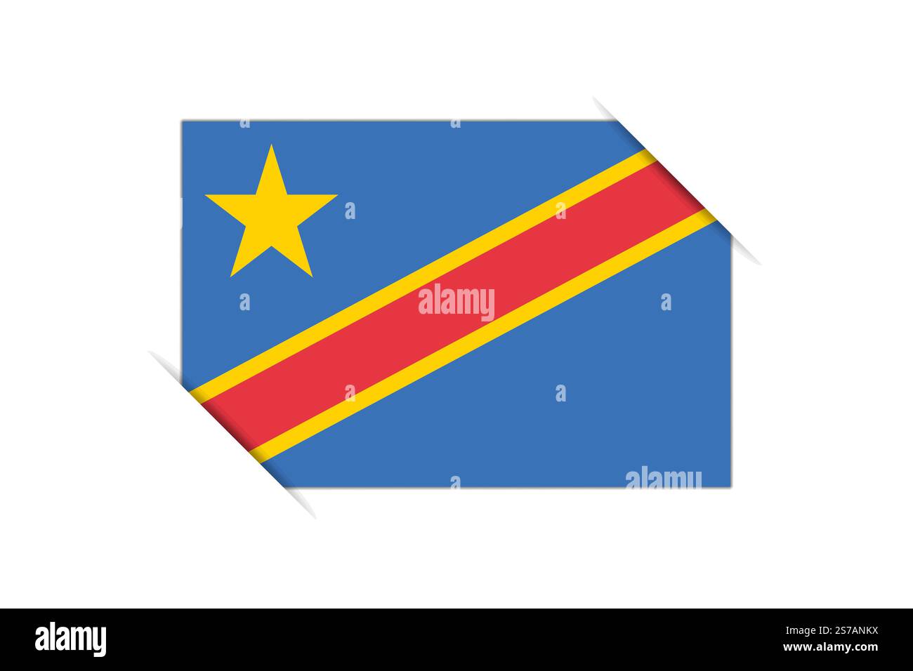 Demokratische Flagge der Republik Kongo - rechteckige bunte Flagge, die eine kulturelle Identität und ein kulturelles Erbe des Landes darstellt. Das Wesen des nationalen Stolzes und der Einheit. An den Ecken in einem Papieralbum befestigt Stock Vektor
