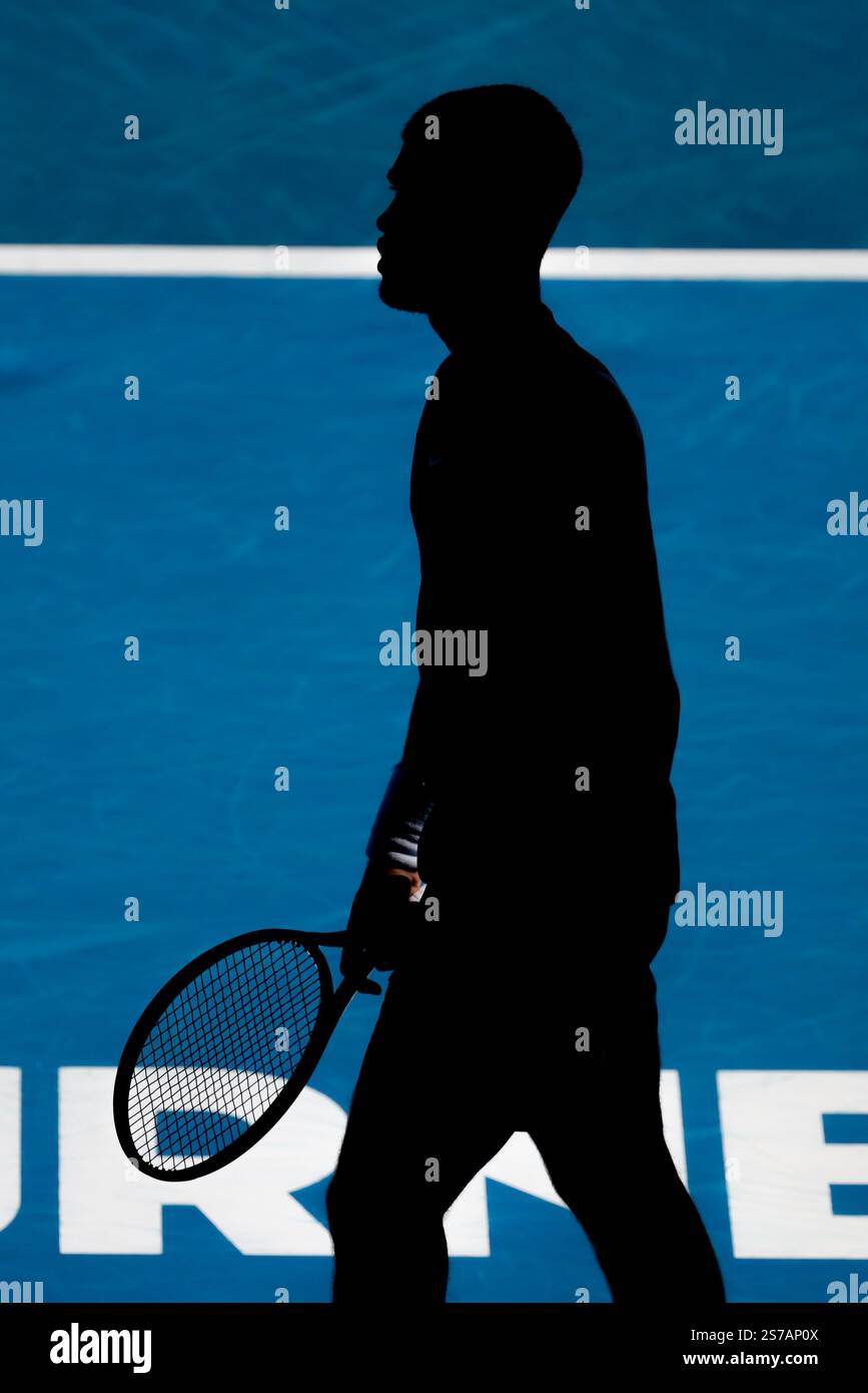 Melbourne, Australien. Januar 2025. 19. Januar 2025: MELBOURNE (AUSTRALIEN) – 19. JANUAR: Carlos Alcaraz (Spanien) ist Jack Draper (Großbritannien) am 8. Tag der Australian Open 2025 im Melbourne Park am 19. Januar 2025 in Melbourne (Australien). (Kreditbild: © Chris Putnam/ZUMA Press Wire) NUR REDAKTIONELLE VERWENDUNG! Nicht für kommerzielle ZWECKE! Credit: ZUMA Press, Inc./Alamy Live News Credit: ZUMA Press, Inc./Alamy Live News Stockfoto