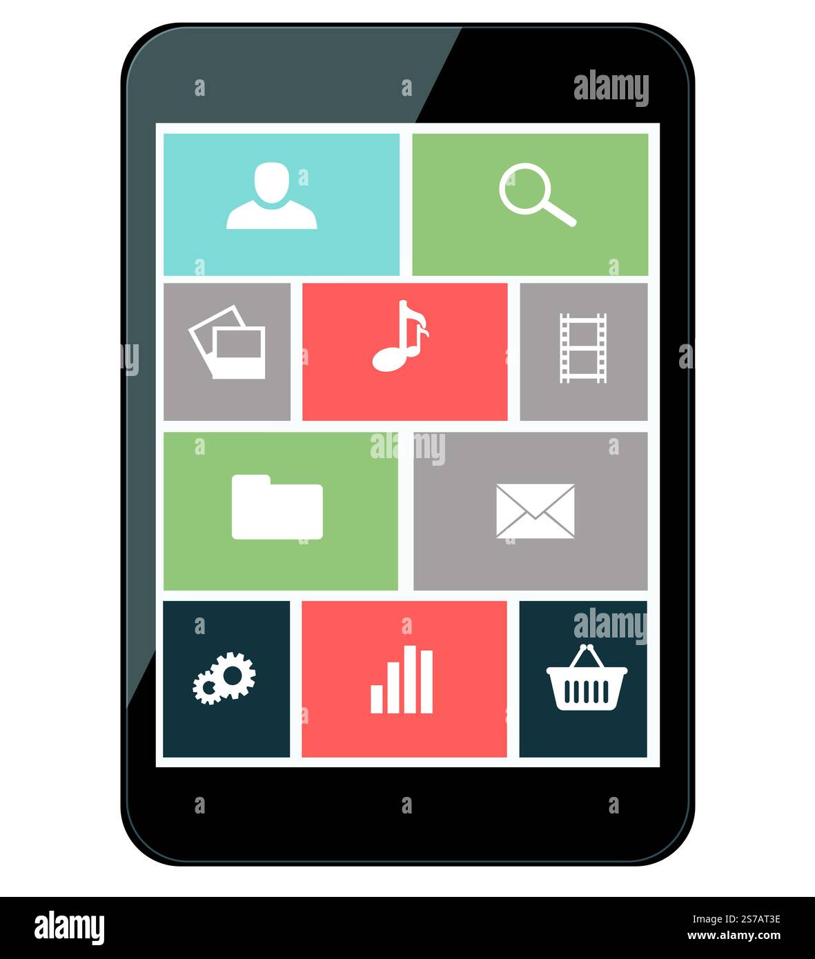 Touchscreen-Smartphone mit Symbolen. Designelemente. Alter Stil Stock Vektor