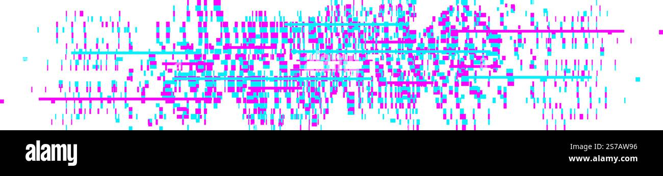 Abstrakte Pixelsortierung im Hintergrund mit blauen und magentafarbenen Glitzerstreifen, die ein verzerrtes digitales Muster erzeugen, ideal für Technologie, Cyberpunk oder Daten Stock Vektor