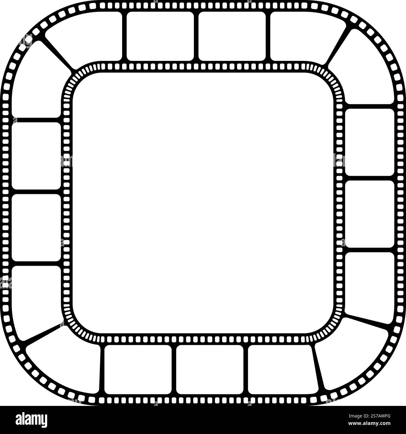 Quadratischer Rahmen mit Filmstreifenrändern. Video- oder Fotokameraband isoliert auf weißem Hintergrund. Storyboard-Layout. Vintage-Rahmen für Fotocollage. Vektorgrafik. Stock Vektor