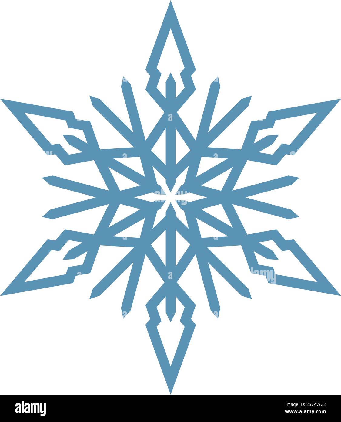 Stilisierte, sechsspitz zulaufende Schneeflocke mit scharfen Kanten und geometrischen Mustern, die an Winter, weihnachten, Kälte und Eis erinnern, perfekt für saisonale Designs und Festspiele Stock Vektor