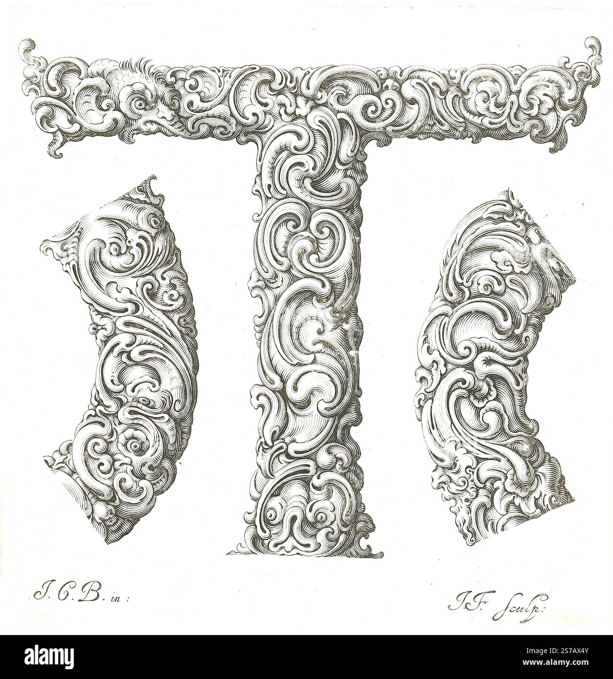 Lithographischer Druck. T - Jeremias Falck Stecher, nach Johann Christian Bierpfaf, um 1645-50. Libellus Novus Elementorum Latinorum Stockfoto