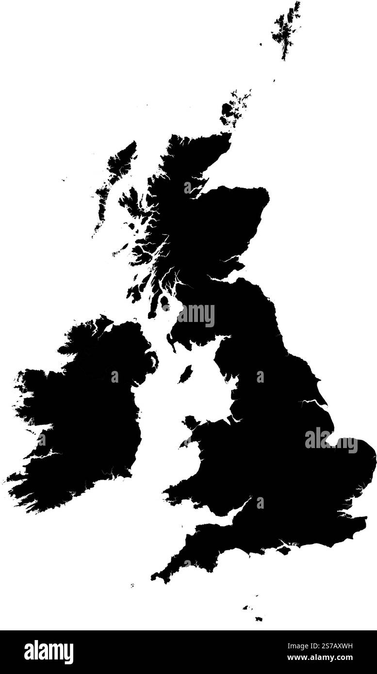 Editierbare Vektor-Silhouettenkarte des Vereinigten Königreichs, einschließlich Großbritannien (England, Schottland und Wales) und Nordirland. Stock Vektor