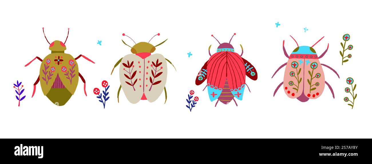 Stilvolles Vektorset aus Insekten, Insekten und Falter mit grünen Akzenten. Perfekt für Clip-Art, digitale Designs, Projekte mit Naturthemen oder kreative Hintergründe mit modernem botanischem Flair. Vektorabbildung Stock Vektor