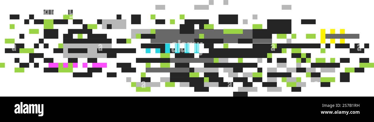 Bunte Pixelsortierung erzeugt einen abstrakten geometrischen digitalen Glitch-Art-Effekt, der sich in leuchtende Pixel vor weißem Hintergrund auflöst und verkörpert Stock Vektor
