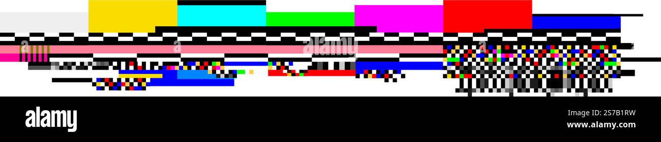 Pixelsortierung Glitchart-Technik erzeugt einen abstrakten, bunten digitalen Verzerrungseffekt mit horizontalen Linien in verschiedenen Farben und karierten Mustern Stock Vektor