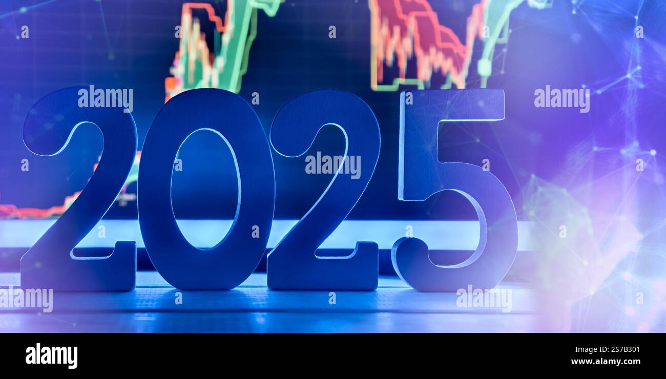 2025 digitale Finanzen und wirtschaftliche Markttrends: Zukunftssichere Daten und Börsen Stockfoto
