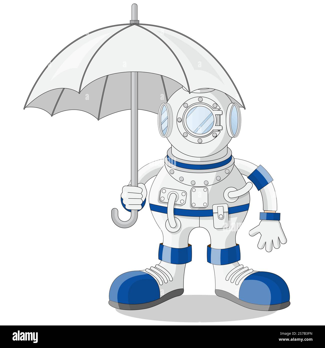 Taucher unter einem Regenschirm. Isoliert auf weißem Hintergrund. Vektorabbildung. Stock Vektor