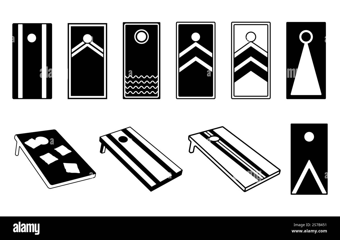 Cornhole Bretter Vektoren, Cornhole Bretter Silhouette, Hinterhof Spiel Vektoren, Hinterhof Spiel Silhouette, Cornhole Bretter Bundle, Kornloch-Silhouette. Stock Vektor