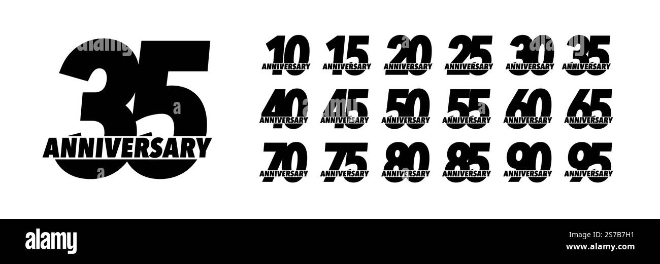Symbol für Jubillee-Datum, fettgedruckte Zahlen. Vektor-Logo-Set für geschäftliche Jubiläen. Firmenlabel zum Geburtstag. Jubiläumsfeier Embleme für Sport und Stock Vektor