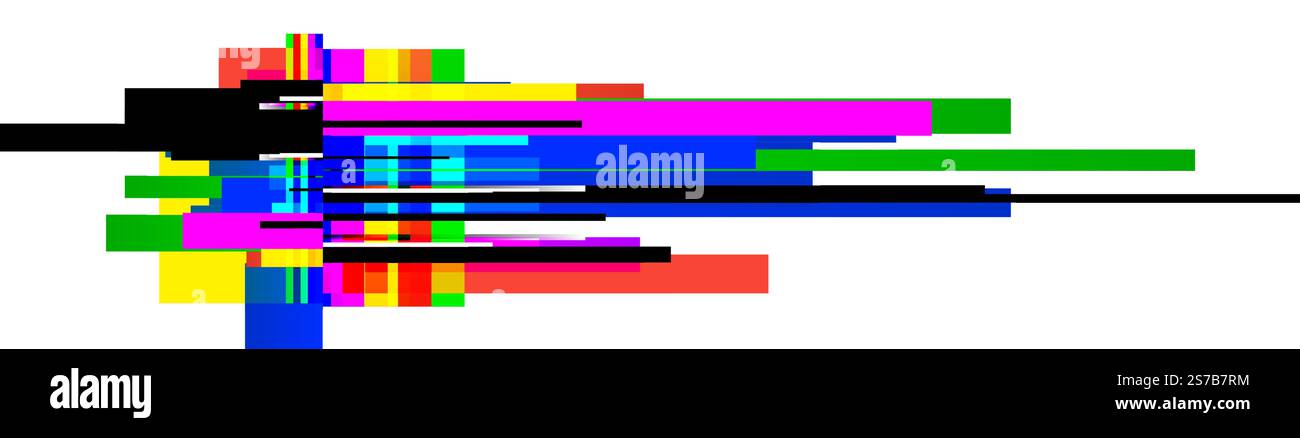 Abstrakte, farbenfrohe horizontale Linien und Rechtecke, die sich von der Mitte aus ausbreiten, schaffen eine lebendige und dynamische Komposition, ideal für Moderne und Verachtung Stock Vektor