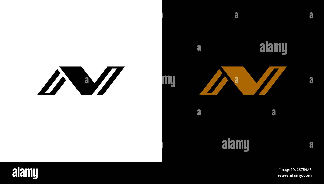 Ein modernes und stilvolles, minimalistisches Letter N-Logo in Schwarz- und Goldtönen auf kontrastierenden Hintergründen. Stock Vektor