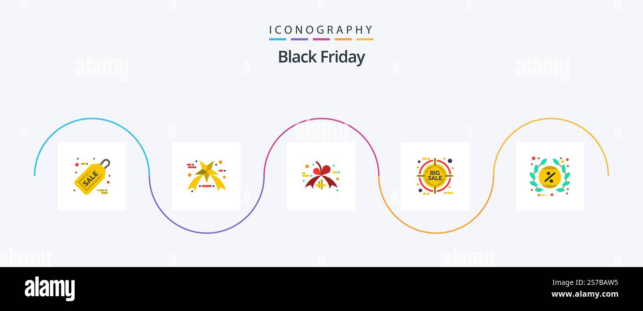Black Friday Flat 5 Icon Pack mit Etikett. Black friday. Verkauf. Tag. Freitag Stock Vektor