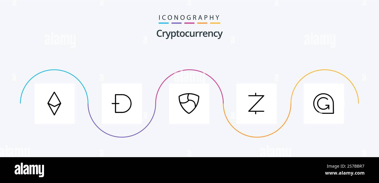 Kryptowährung Line 5 Icon Pack einschließlich z Cash . Krypto-Währung. Krypto. Krypto. nem Stock Vektor