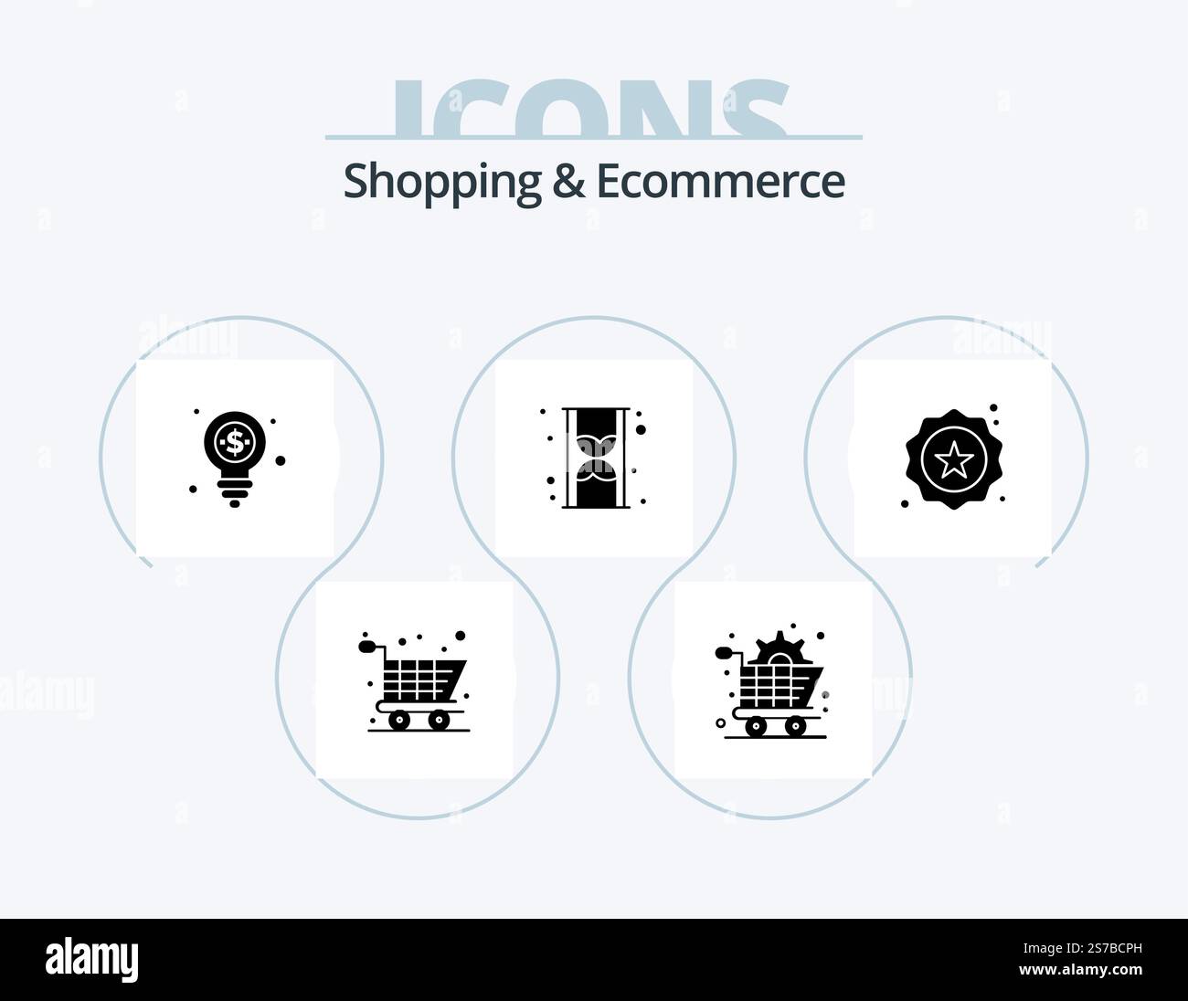 Shopping und E-Commerce Glyph Icon Pack 5 Icon Design. Stern. Dienstmarke. Dollar. Einkaufen. Stunde Stock Vektor