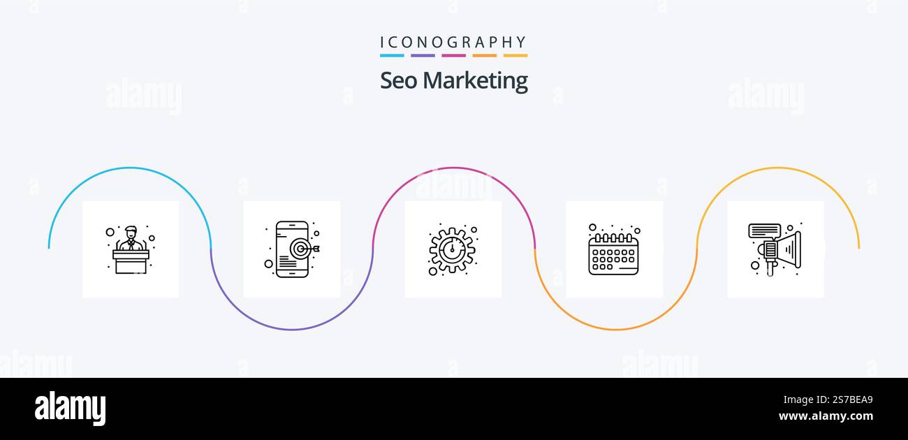 Seo Marketing Line 5 Icon Pack Mit . Megafon. seo. Marketing. Datum Stock Vektor
