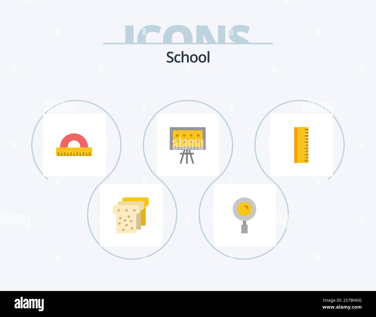 School Flat Icon Pack 5 Icon Design. Schule. Bildung. Zeichnen. Präsentation. Brett Stock Vektor