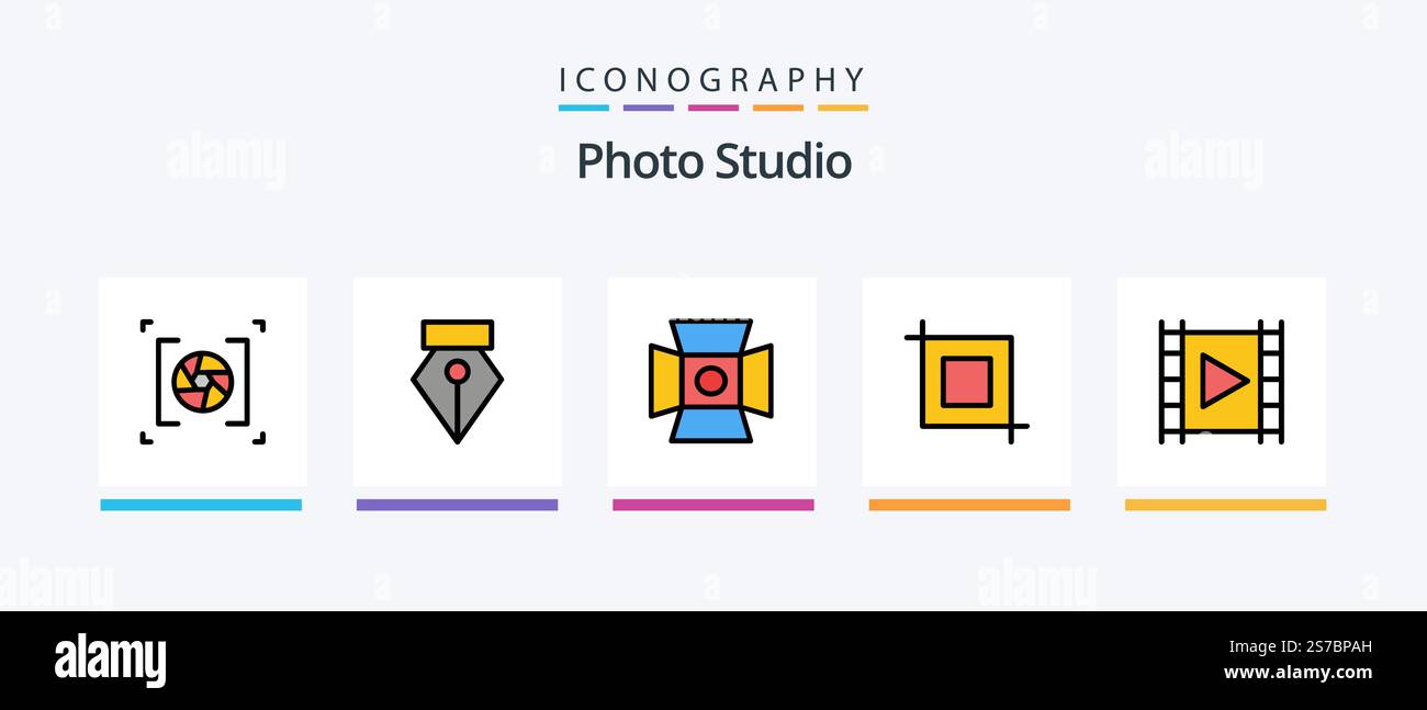 Photo Studio Line Filled 5 Icon Pack einschließlich Hochformat. Fotograf. Fotograf. Foto. dvd Kreatives Symboldesign Stock Vektor