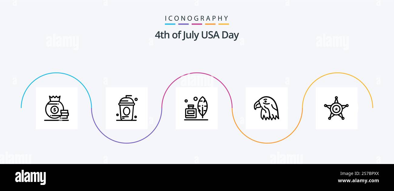 USA Line 5 Icon Pack inklusive Herren. adler. unabhängig. Vogel. amerikaner Stock Vektor