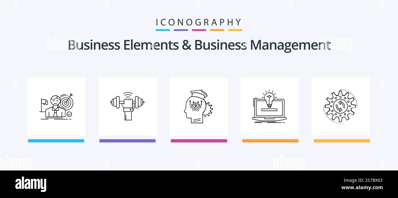 Business Elements und Business Management Line 5 Icon Pack einschließlich Verarbeitung. Effizienz. Markt. Informationen. Datenbank. Kreatives Symboldesign Stock Vektor