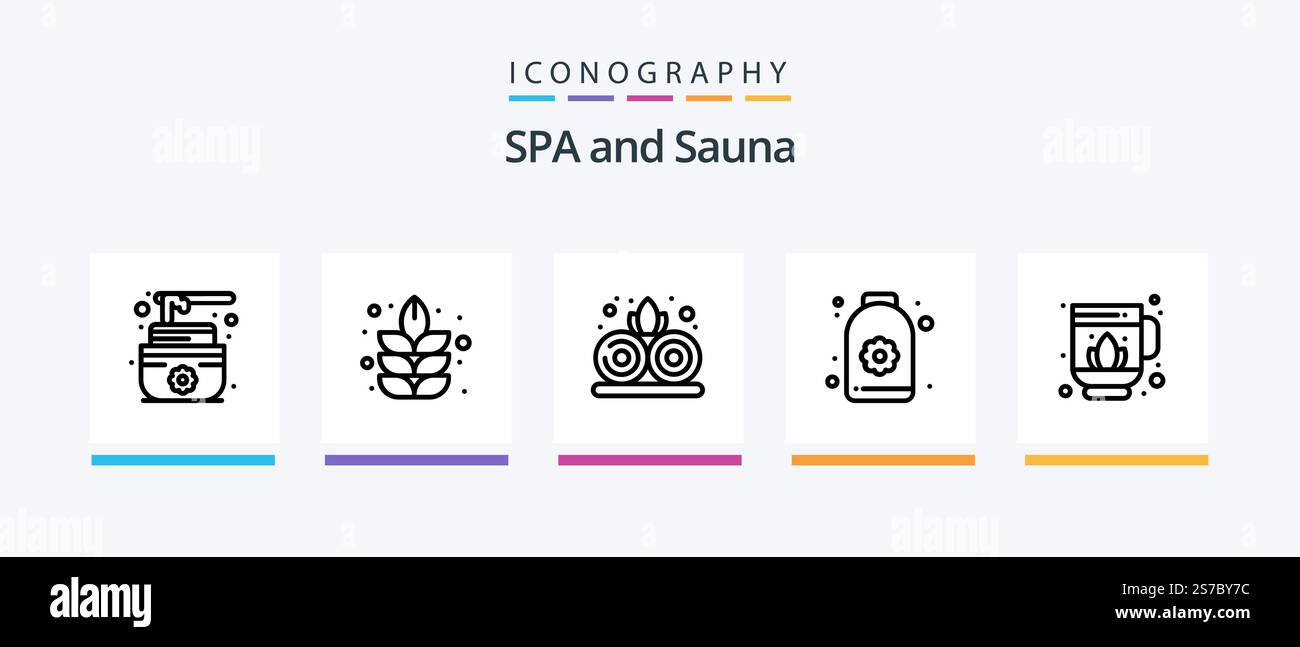 Sauna Line 5 Icon Pack Inklusive . lotus! jin. yin Yang. Kreatives Symboldesign Stock Vektor