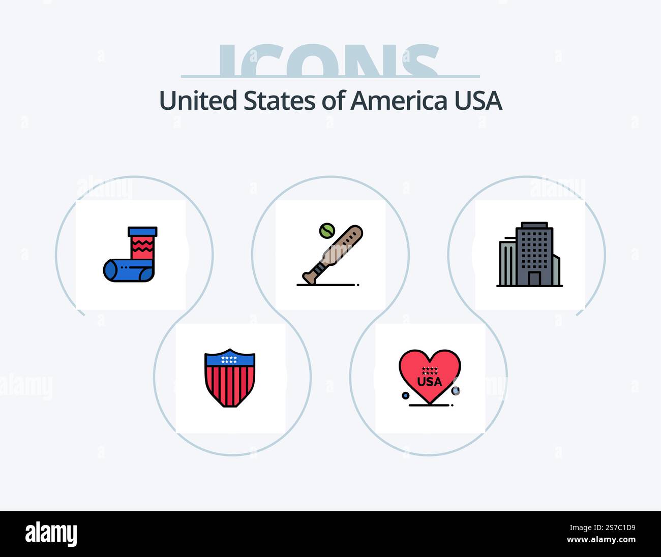 Usa Line Filled Icon Pack 5 Icon Design. amerikaner. Das Herz. hut. amerikaner. hut Stock Vektor
