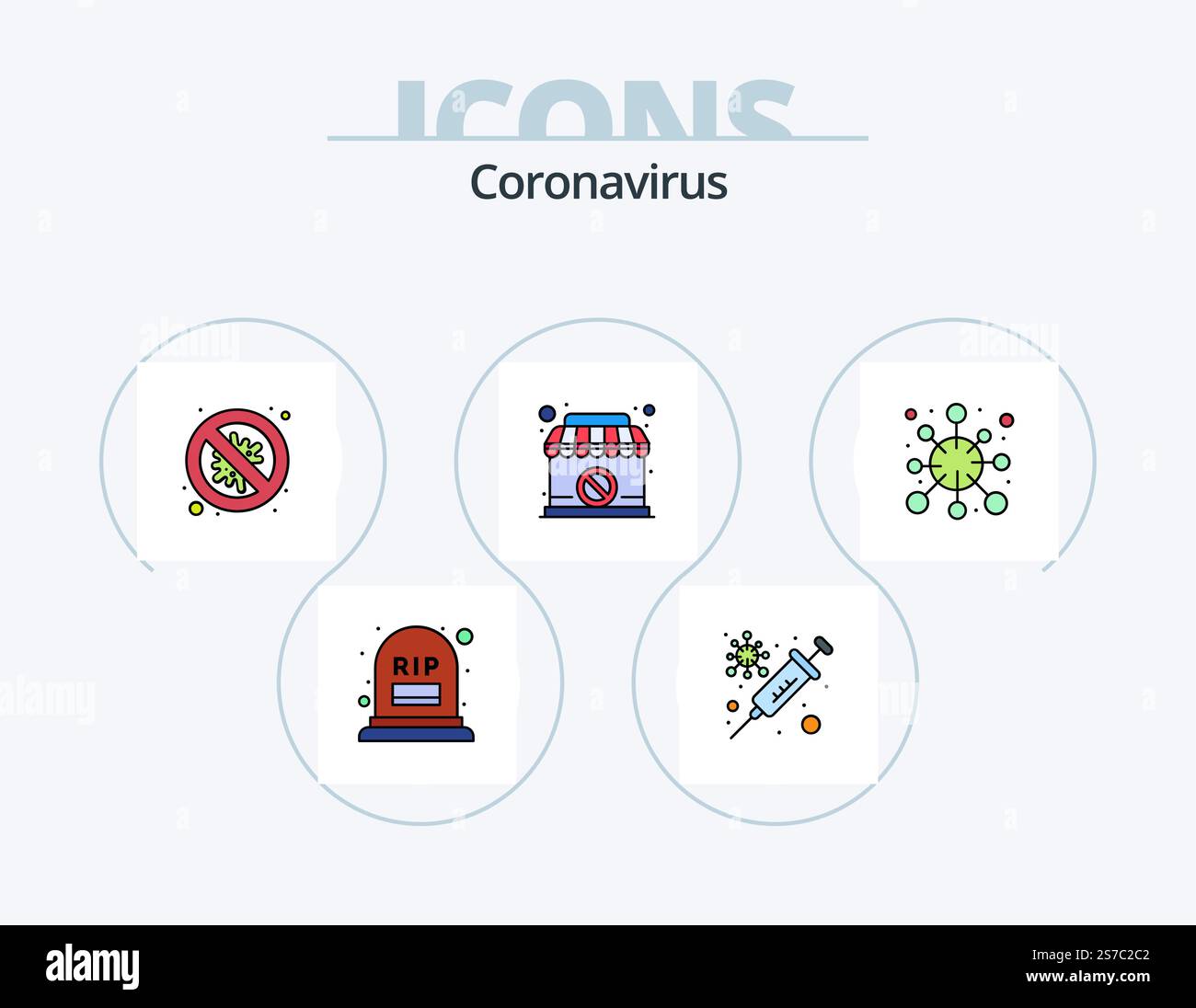 Coronavirus Line Filled Icon Pack 5 Icon Design. Gesundheitswesen. Blase. Husten. Wasser. Medizinisch Stock Vektor