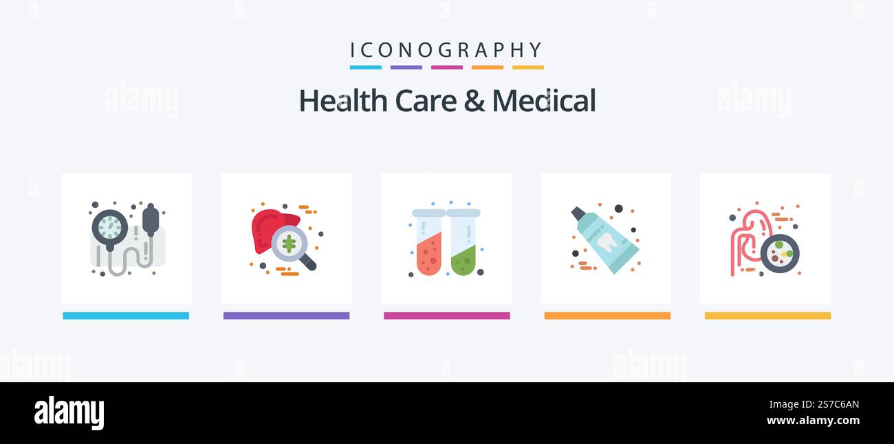 Health Care and Medical Flat 5 Icon Pack inklusive Nieren. Zahnpasta. Blut. Zahn. Zahnärztlich. Kreatives Symboldesign Stock Vektor