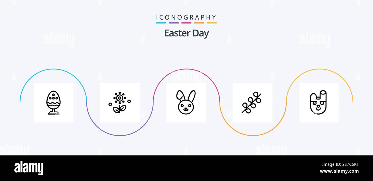 Easter Line 5 Icon Pack mit Hase. Frühling. Frühling. Feiertage. Katzenfutter Stock Vektor