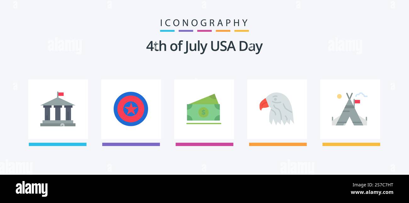USA Flat 5 Icon Pack inklusive Zelt. usa. Dollar. adler. Ein Tier. Kreatives Symboldesign Stock Vektor