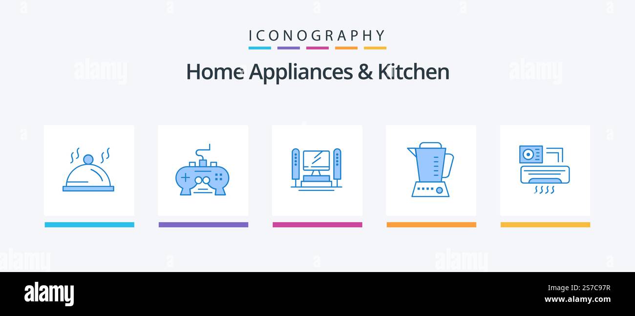 Haushaltsgeräte und Küchenblau 5 Icon Pack inklusive Luft. Nach Hause. Sender wiedergeben. Elektrisch. cpu. Kreatives Symboldesign Stock Vektor
