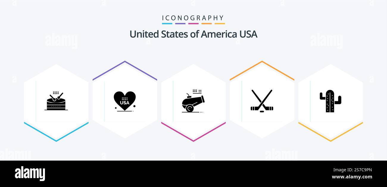 USA 25 Glyph Icon Pack einschließlich usa. amerikaner. Eine große Waffe. Sport. Hokuspokus Stock Vektor