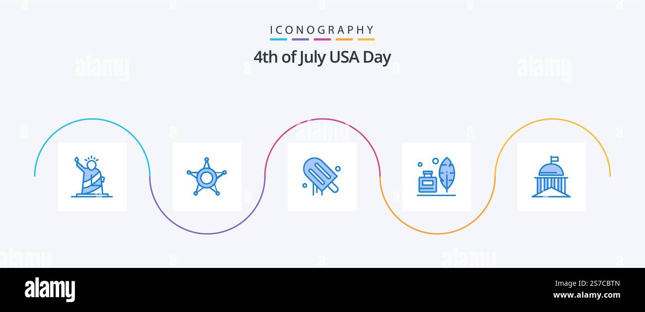 USA Blue 5 Icon Pack mit City. Tintenflasche. usa. Feder. USA Stock Vektor