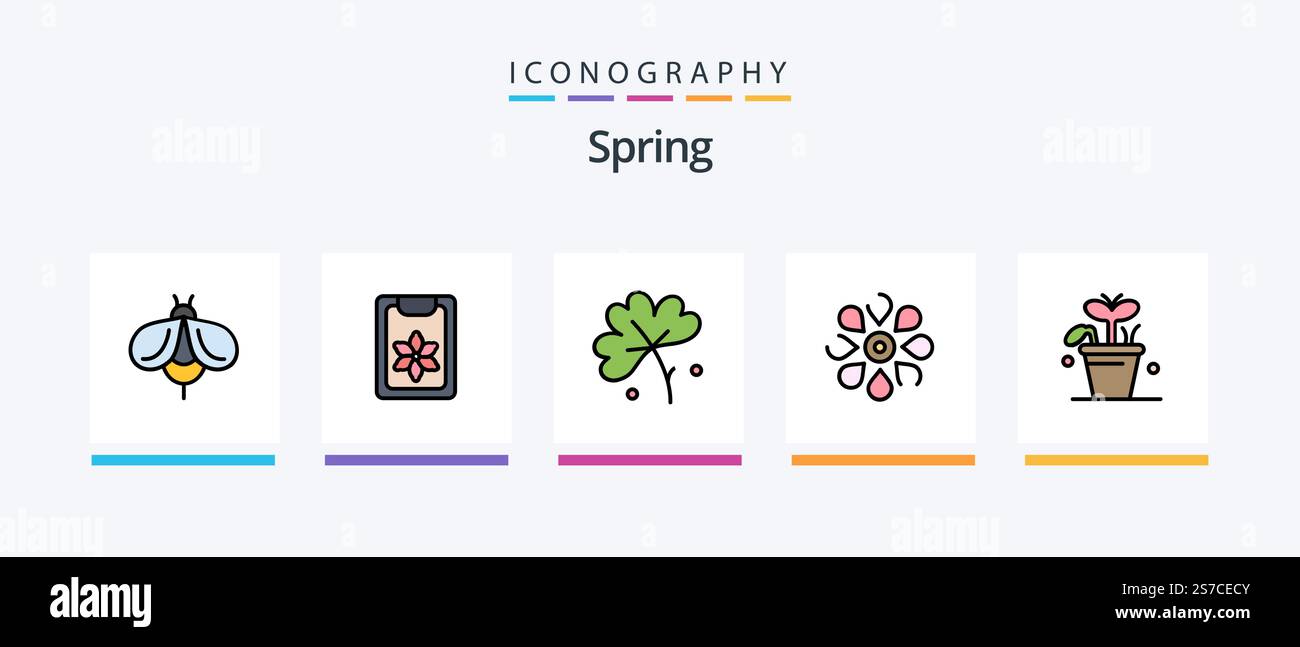 Spring Line Filled 5 Icon Pack mit Eiern. Marienkäfer. Frühling. Bug. Frühling. Kreatives Symboldesign Stock Vektor