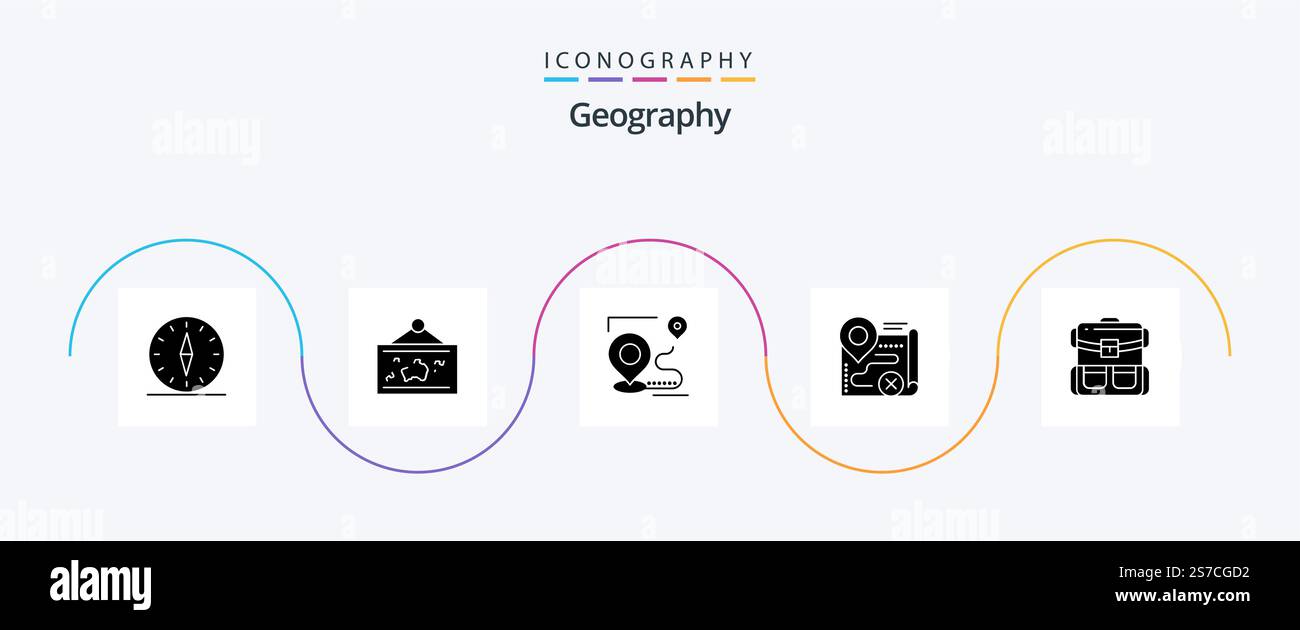 Geo Graphy Glyph 5 Icon Pack mit Ziel. Karte. Foto. Position. Ziel Stock Vektor