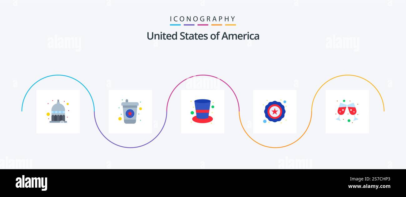 Usa Flat 5 Icon Pack Mit . Wein. Kap. Bier. Stern Stock Vektor
