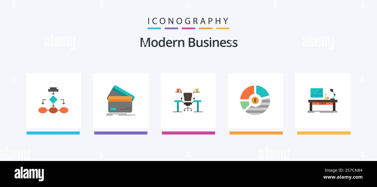 Modernes Business Flat 5 Icon-Paket inklusive Computer. Geschäftlich. Geschäftlich. Tisch. Geld. Kreatives Symboldesign Stock Vektor