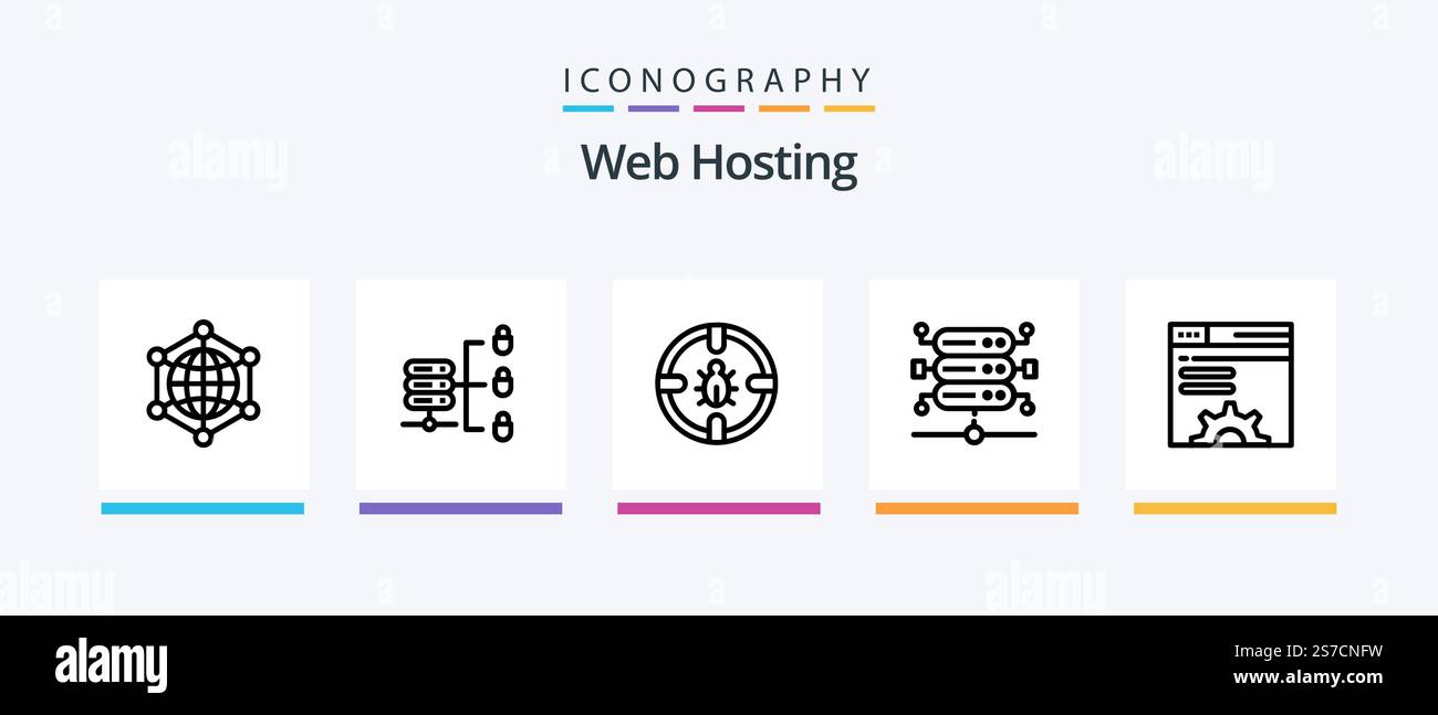 Web-Hosting Line 5 Symbolpaket einschließlich Web. Daten. Einstellung. analysen. Server-Rack. Kreatives Symboldesign Stock Vektor