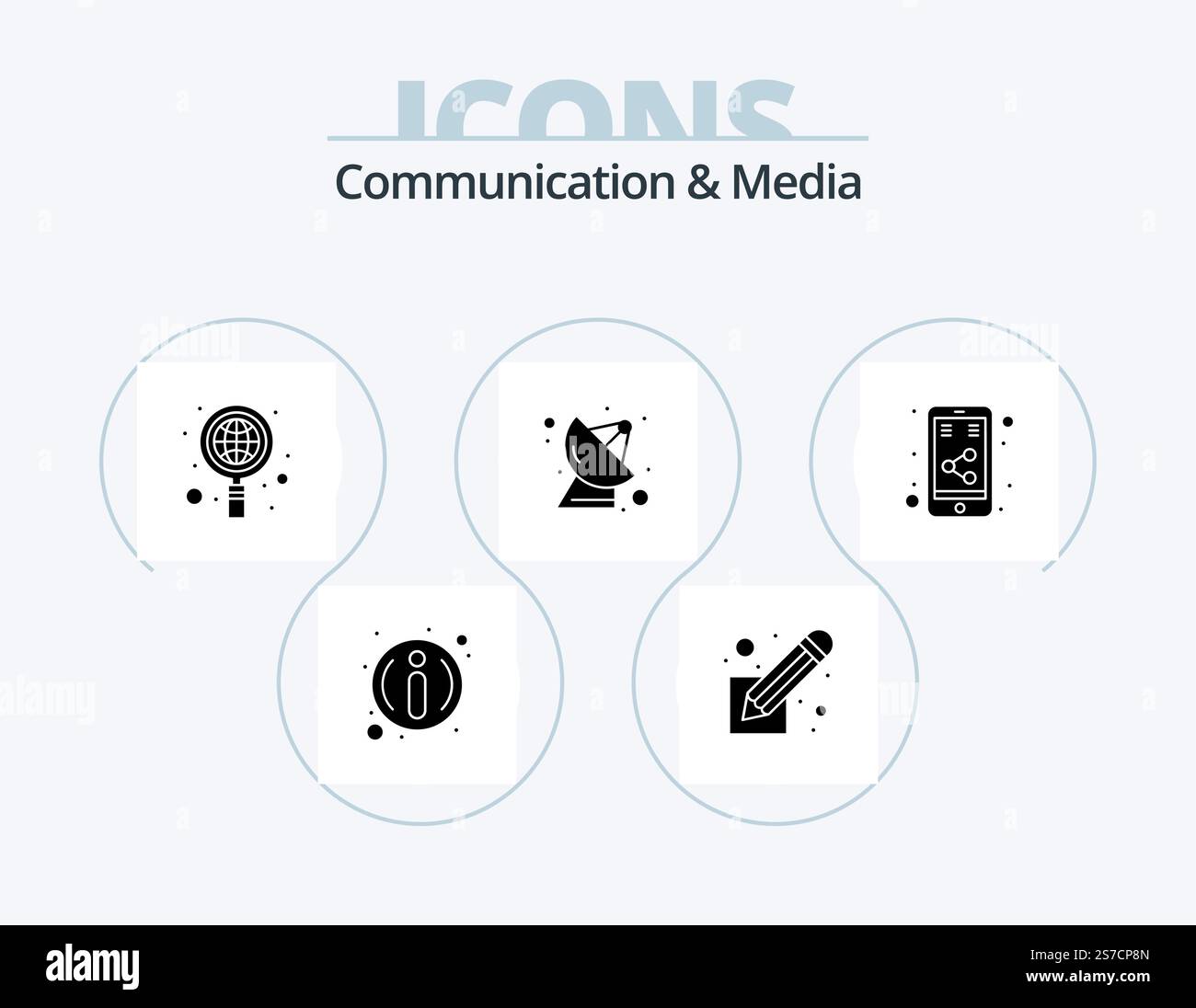 Kommunikation Und Medien Glyphe Icon Pack 5 Icon Design. Teilen. internet. Global. Technologie. Satellitenschüssel Stock Vektor