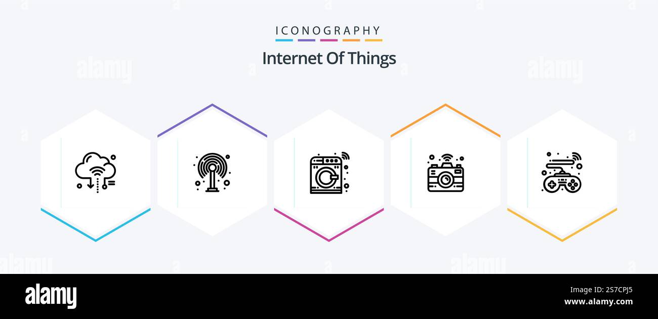 Internet of Things 25-Line-Symbolpaket einschließlich Smart. Kontrollen. Kontrolle. wlan. Kamera Stock Vektor