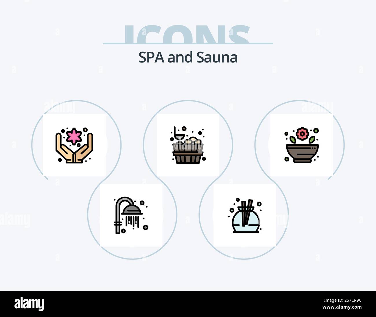 Sauna Line Filled Icon Pack 5 Icon Design. . Tag. Spa. unterschreiben Sie. Fitness Stock Vektor
