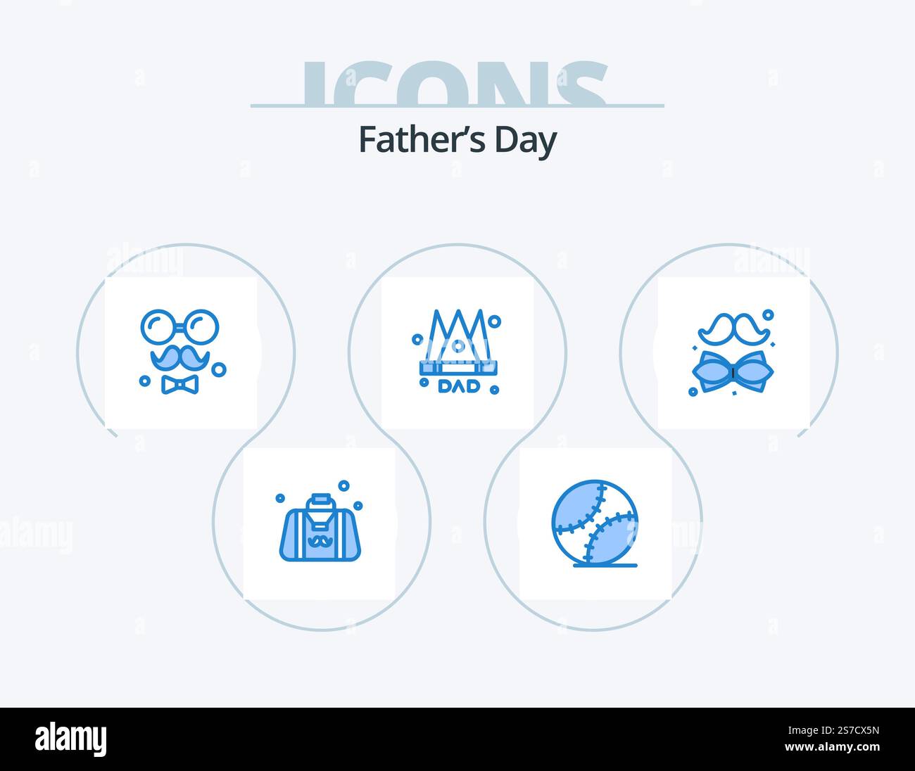 Vatertag Blue Icon Pack 5 Icon Design. König. kaiser. Baseball. Krone. Väter Stock Vektor