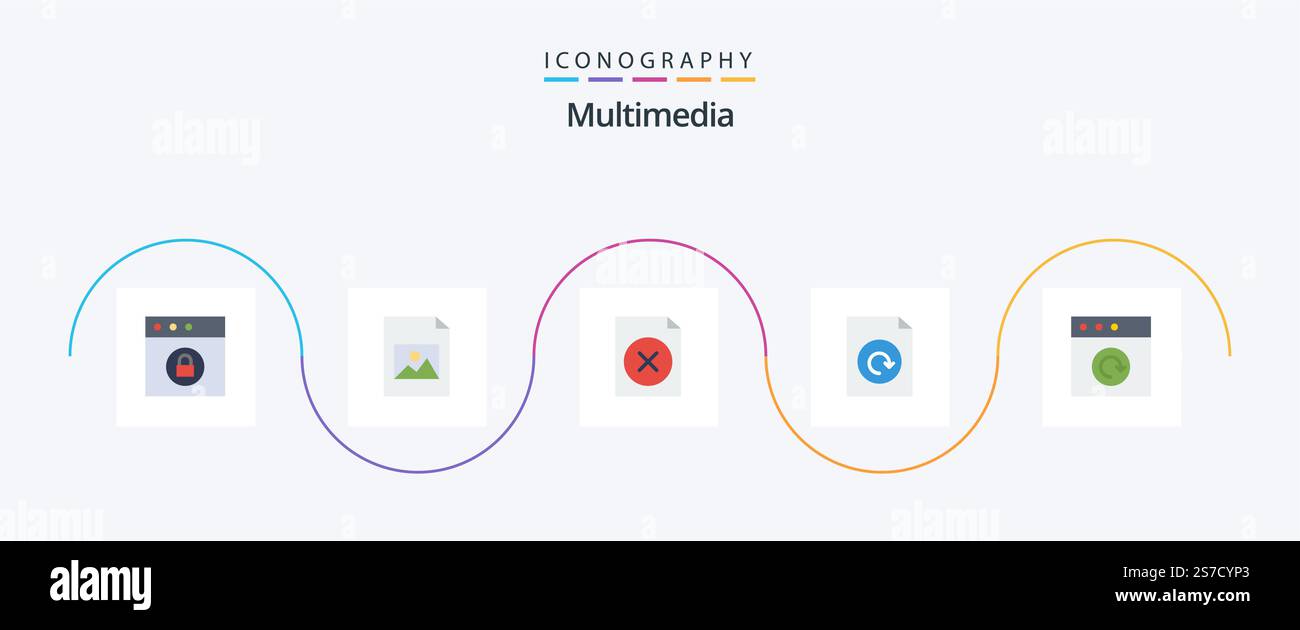 Multimedia Flat 5 Icon Pack Mit . Datei. neu laden. Anw Stock Vektor