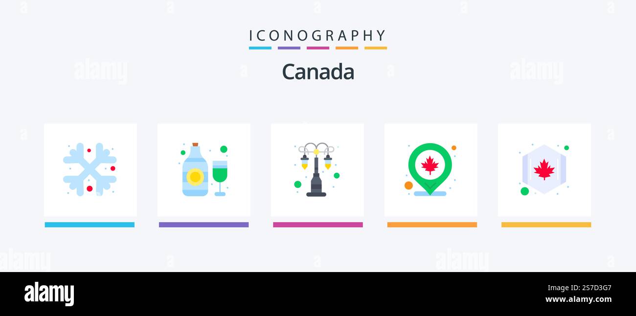 Canada Flat 5 Icon-Paket mit Kreis. Karte. Beleuchtung. Standort. kanada. Kreatives Symboldesign Stock Vektor