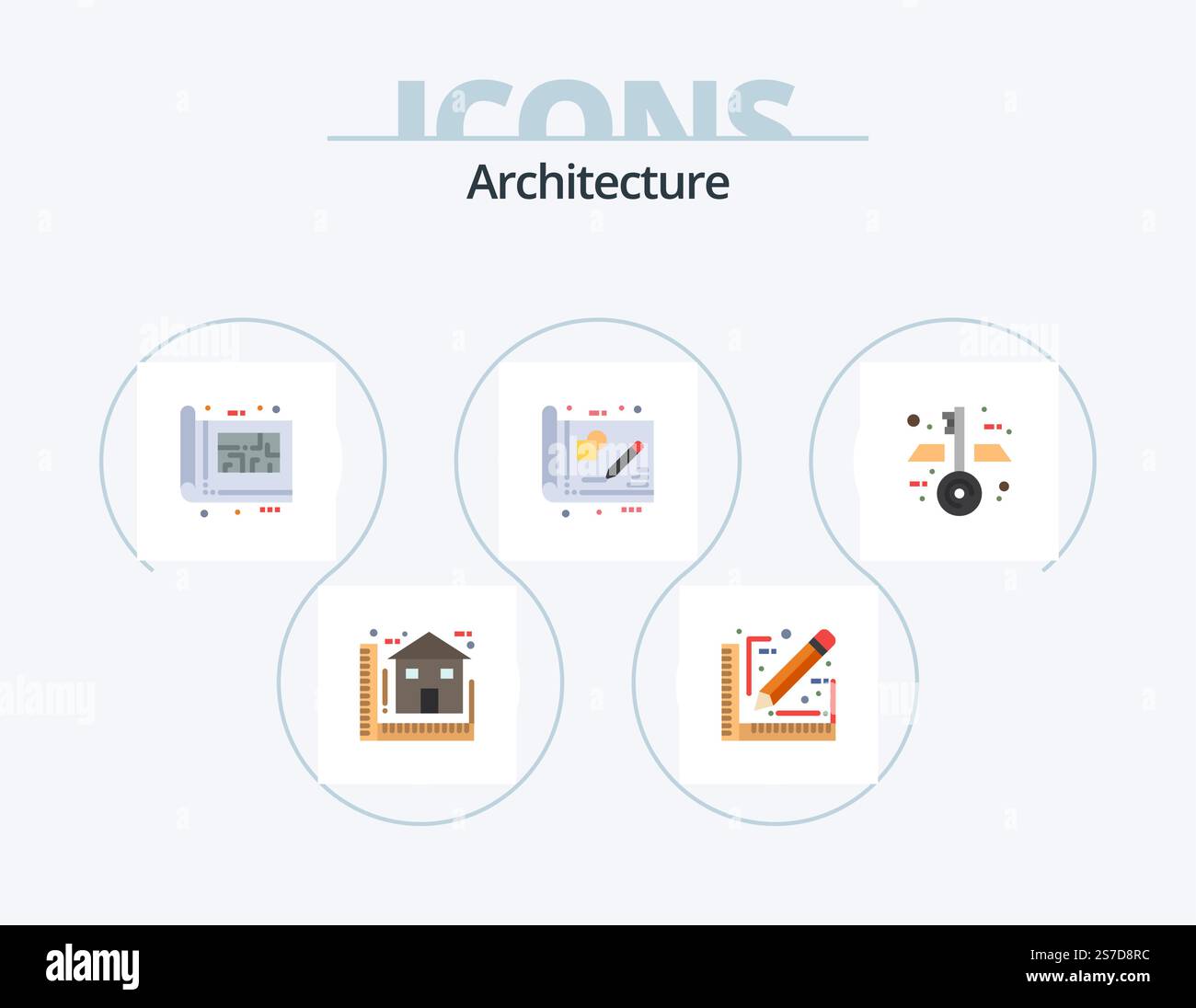 Architecture Flat Icon Pack 5 Icon Design. Zeichnen. Geschäftlich. Skizzieren. Blauer Druck. Planen Stock Vektor