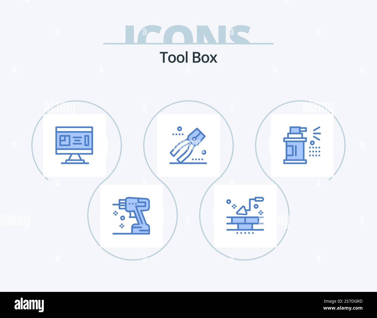 Tools Blue Icon Pack 5 Icon Design. Flasche. Zange. Architektur. Eine Zange. Planung Stock Vektor