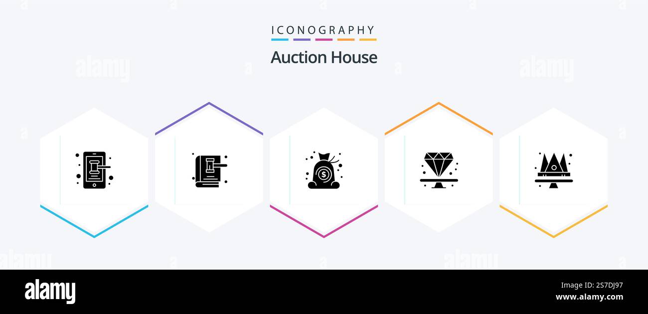 Auction 25 Glyphe Icon Pack inklusive Crown. Juwel. Gesetzbuch. Diamant. Finanzen Stock Vektor
