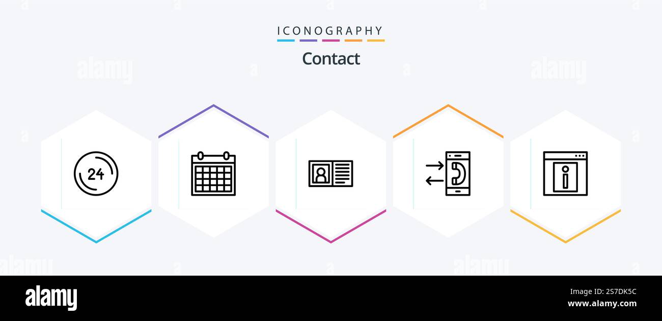 Kontakt 25 Line Symbolpaket einschließlich Kontakt. Ruf an. Kontaktieren Sie uns. Informationen. Kontaktieren Sie uns Stock Vektor